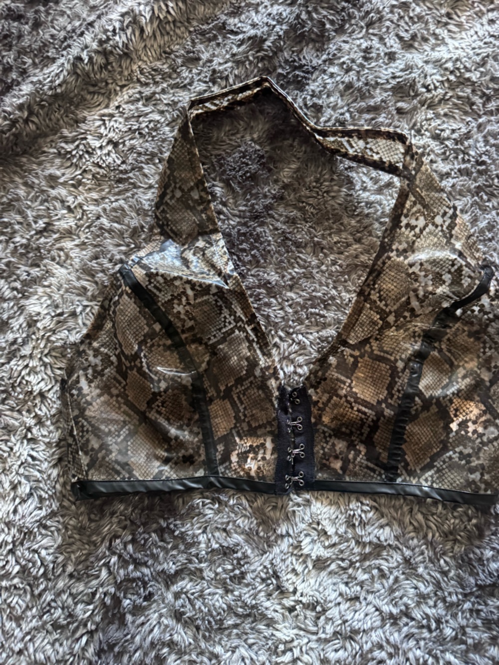 Sheer Snake-Print Crop Top in Brown/Black